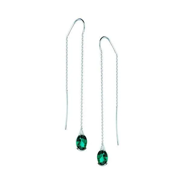 Boucles d'oreilles en or blanc sertie de 2 meraudes de synthse et de diamants.