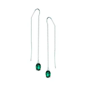 Boucles d'oreilles en or blanc sertie de 2 meraudes de synthse et de diamants.