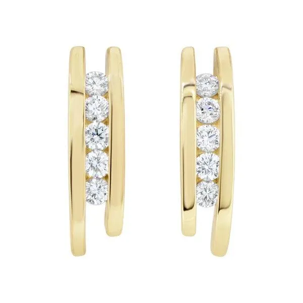 Boucles d'oreilles en or jaune serties de diamants.