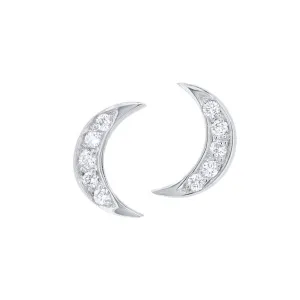 Boucles d'oreilles lune en or blanc sertie de diamants