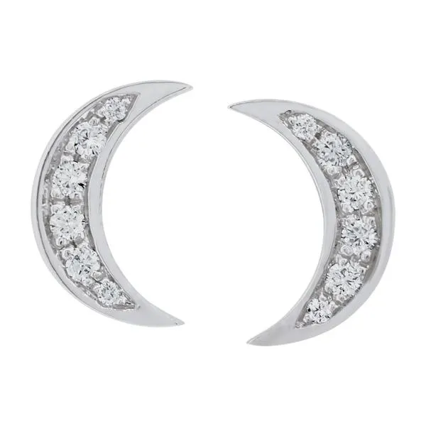 Boucles d'oreilles lune en or blanc serties de diamants.