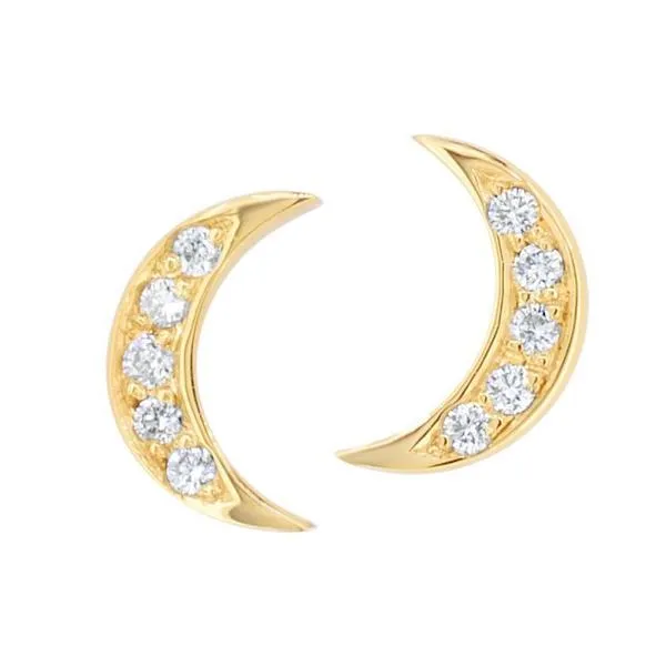Boucles d'oreilles lune en or jaune serties de diamants.