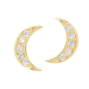Boucles d'oreilles lune en or jaune serties de diamants.