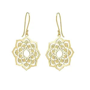 Boucles d'oreilles pendante mandala en or jaune.