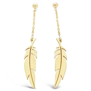 Boucles d'oreilles plumes pendantes en or jaune.
