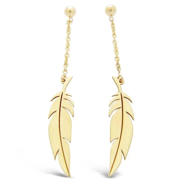 Boucles d'oreilles plumes pendantes en or jaune.