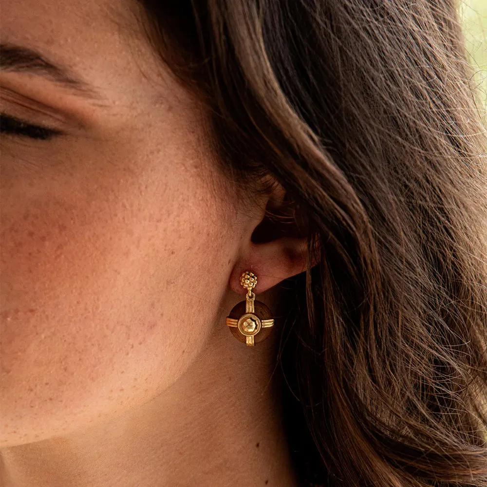 Capucine de Wulf Gaia Round Drop Earrings- Hammered Gold/Teak
