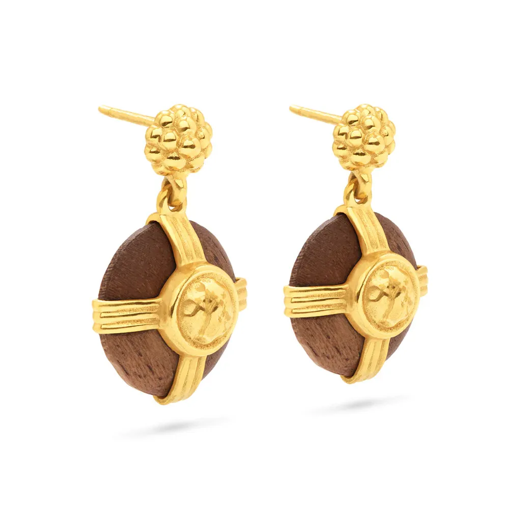 Capucine de Wulf Gaia Round Drop Earrings- Hammered Gold/Teak