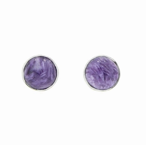 Charoite Sterling Silver Round Stud Earrings
