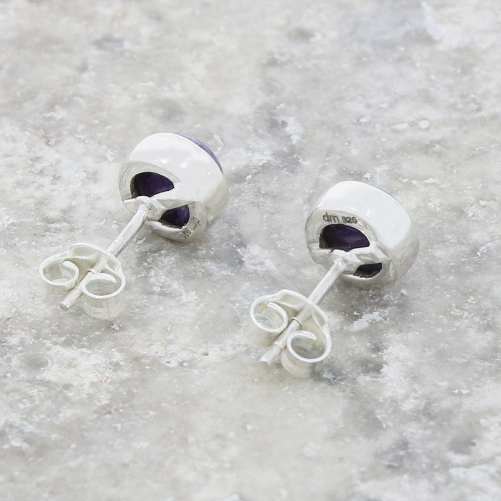 Charoite Sterling Silver Round Stud Earrings