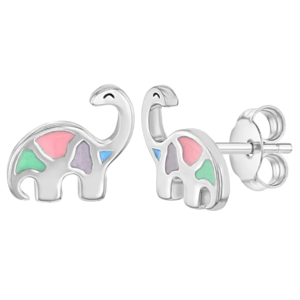 Children's Sterling Silver Dinosaur Enamel Stud Earrings