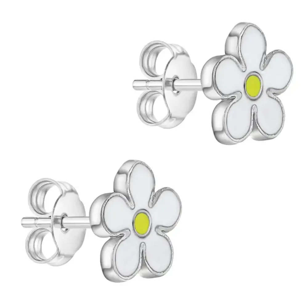 Children's Sterling Silver Fun Summer Daisy Enamel Earrings