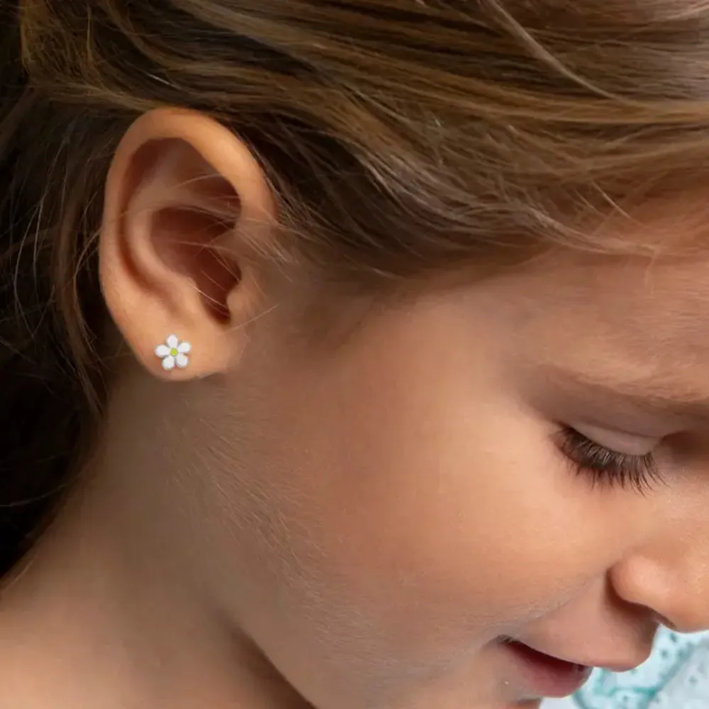 Children's Sterling Silver Fun Summer Daisy Enamel Earrings