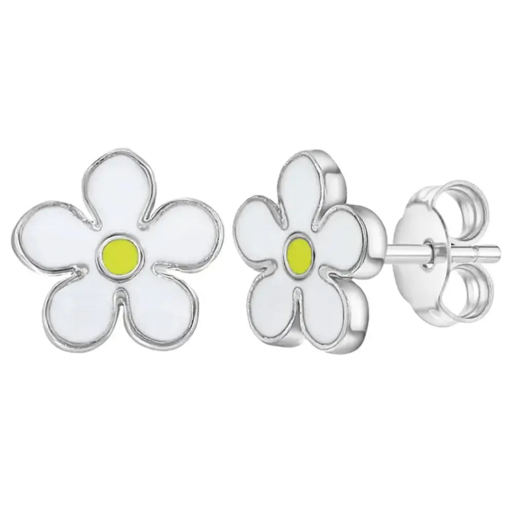 Children's Sterling Silver Fun Summer Daisy Enamel Earrings