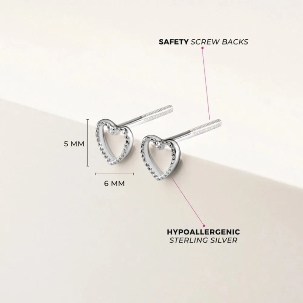 Children's Sterling Silver Tiny Open Heart 4mm Earrings