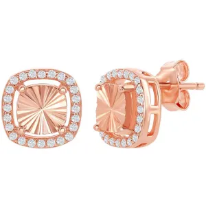 Classic Women's Earrings - RG Illusion Cut Center with CZ Border Square Stud | D-6827