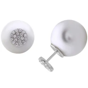 Classic Women's Earrings - Sterling Silver CZ Disc Front with Pearl Back | D-5667