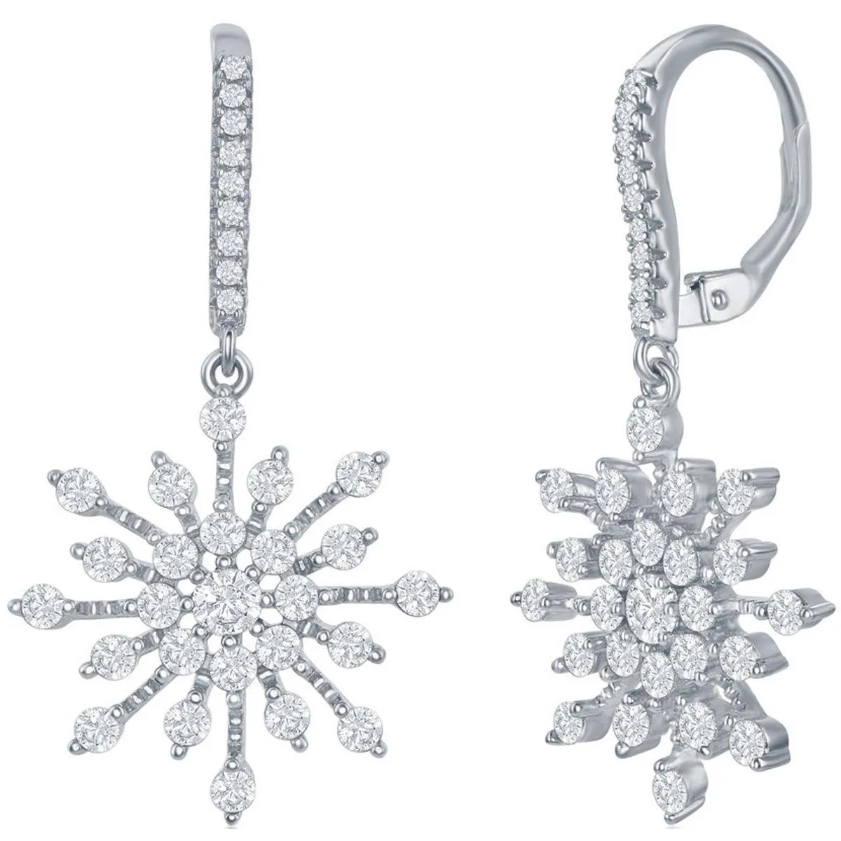 Classic Women's Earrings - Sterling Silver CZ Snowflake Post Back Closure | D-7582