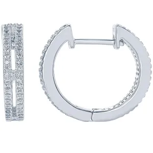 Classic Women's Earrings - Sterling Silver Open Double Row White CZ Hoop | D-6055