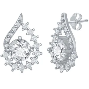 Classic Women's Earrings - Sterling Silver Round White CZ Stone Pearshape | D-7772