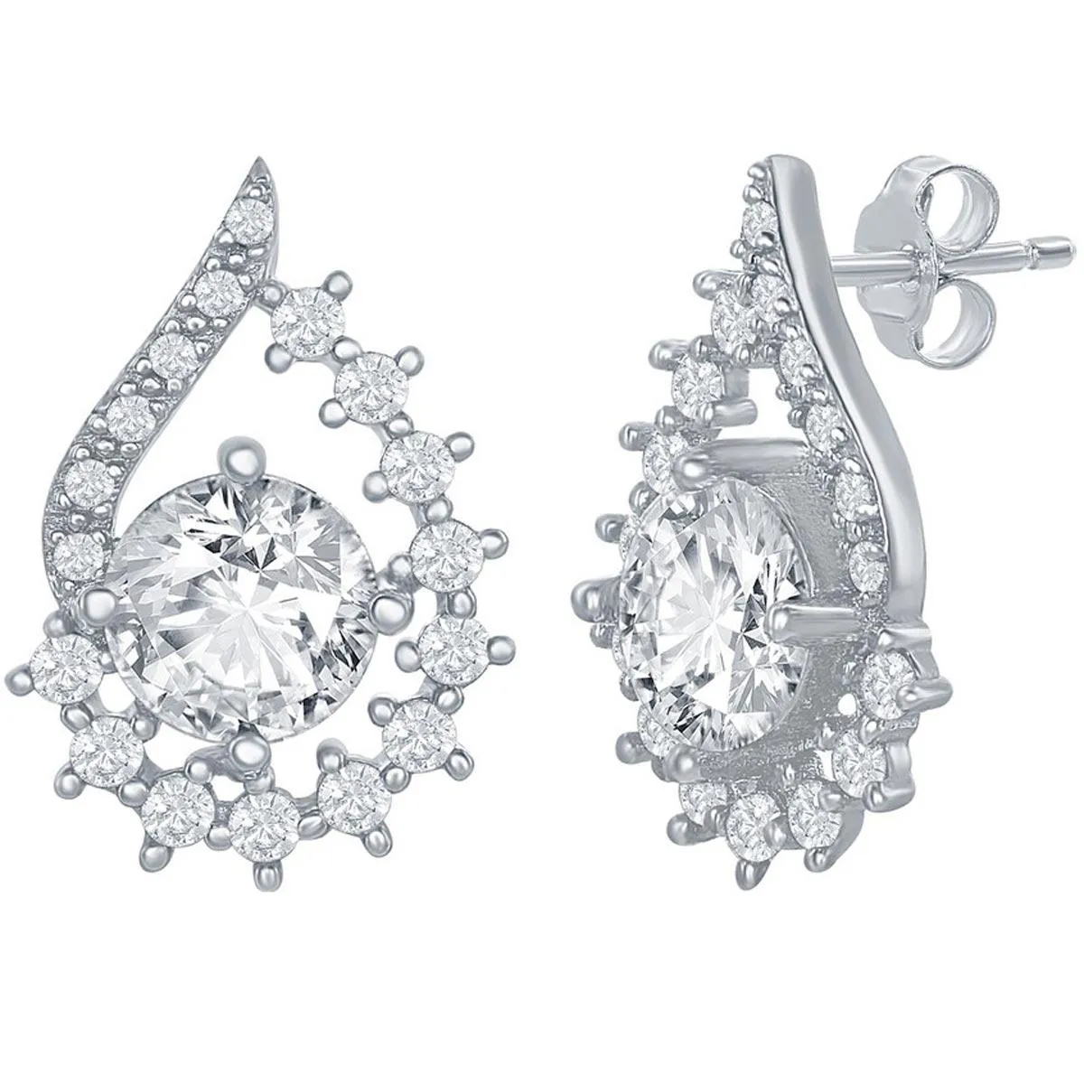 Classic Women's Earrings - Sterling Silver Round White CZ Stone Pearshape | D-7772