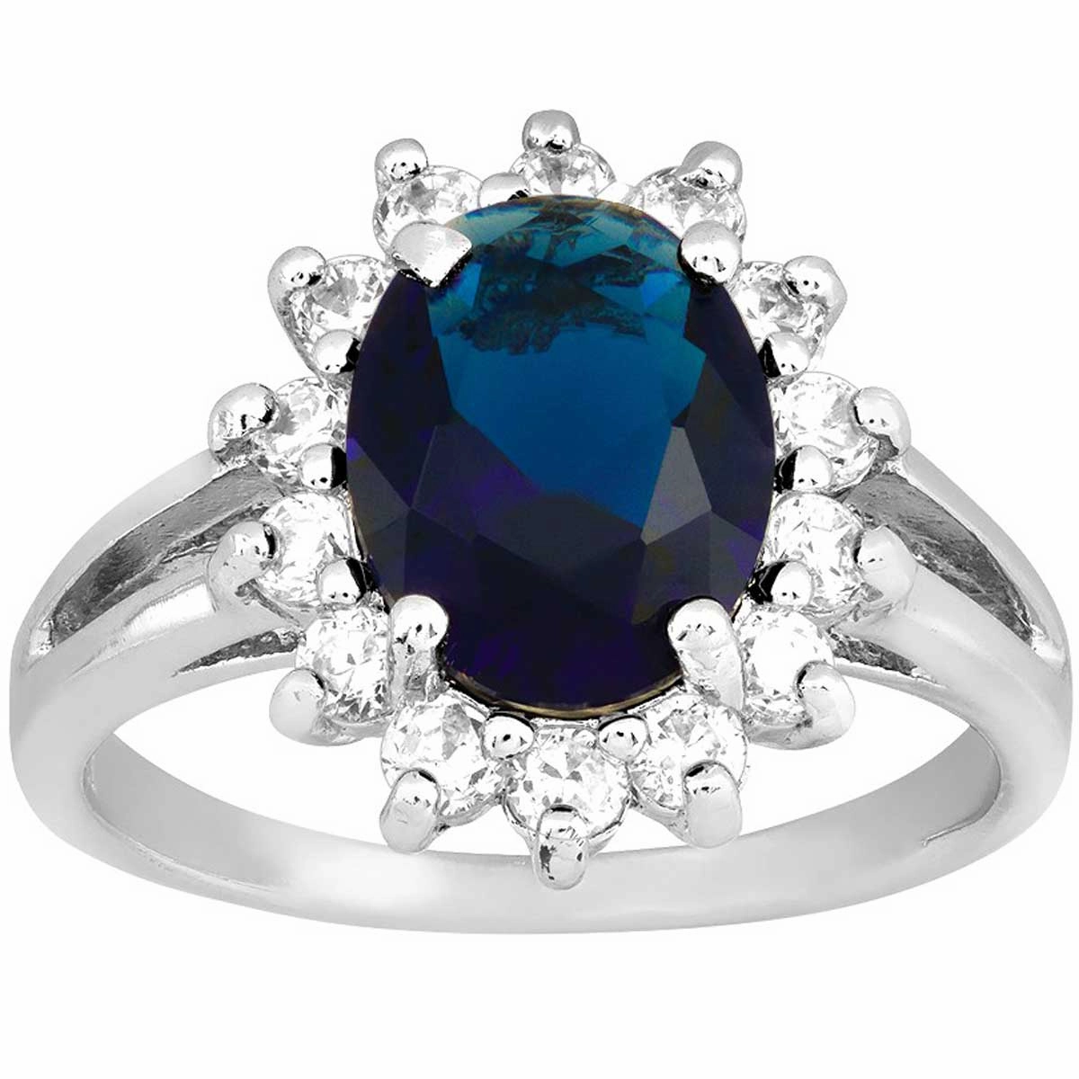 Classic Women's Oval Sapphire and Clear CZ Ring - W-9207