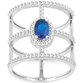 Classic Women's Triple Row with Blue Oval CZ Ring - W-9957