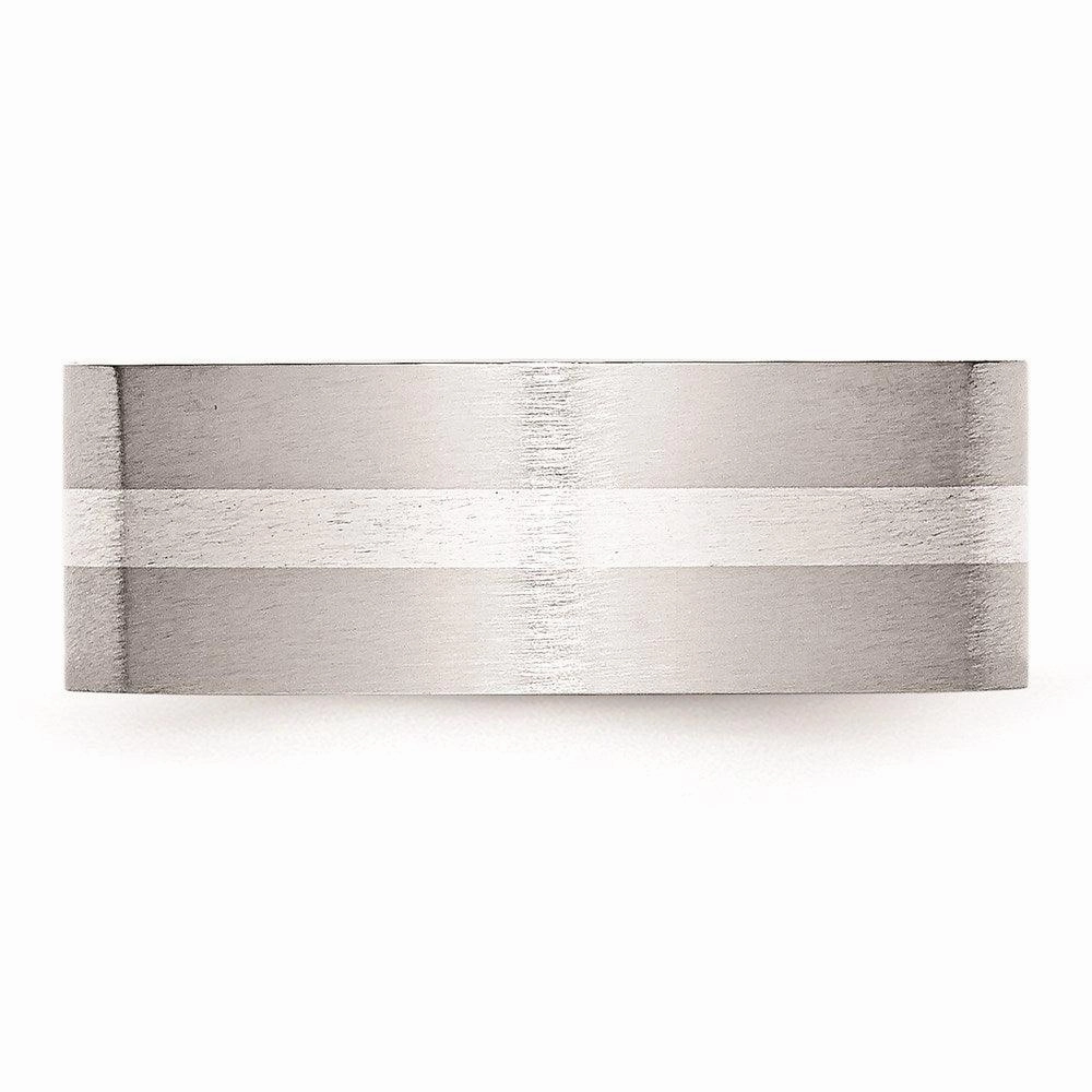 Cobalt Sterling Silver Inlay Satin 8mm Flat Band