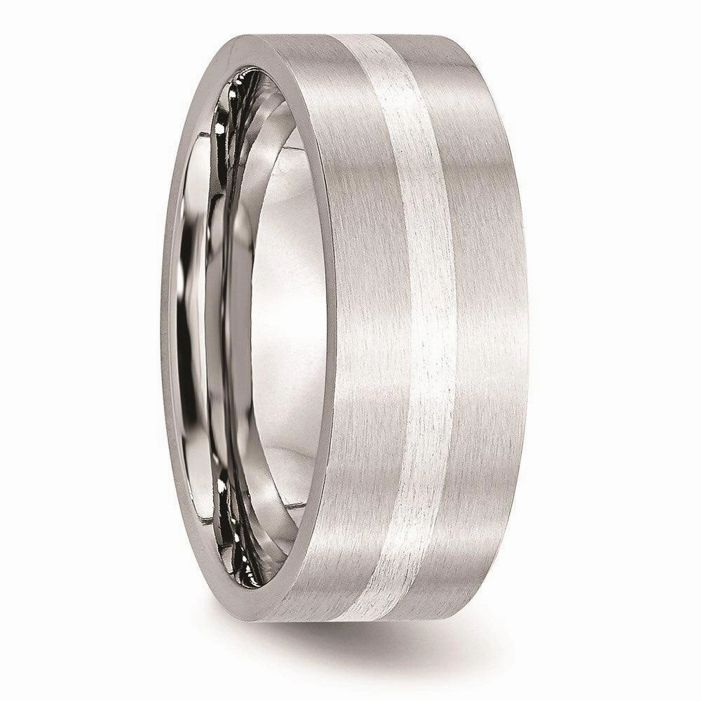 Cobalt Sterling Silver Inlay Satin 8mm Flat Band