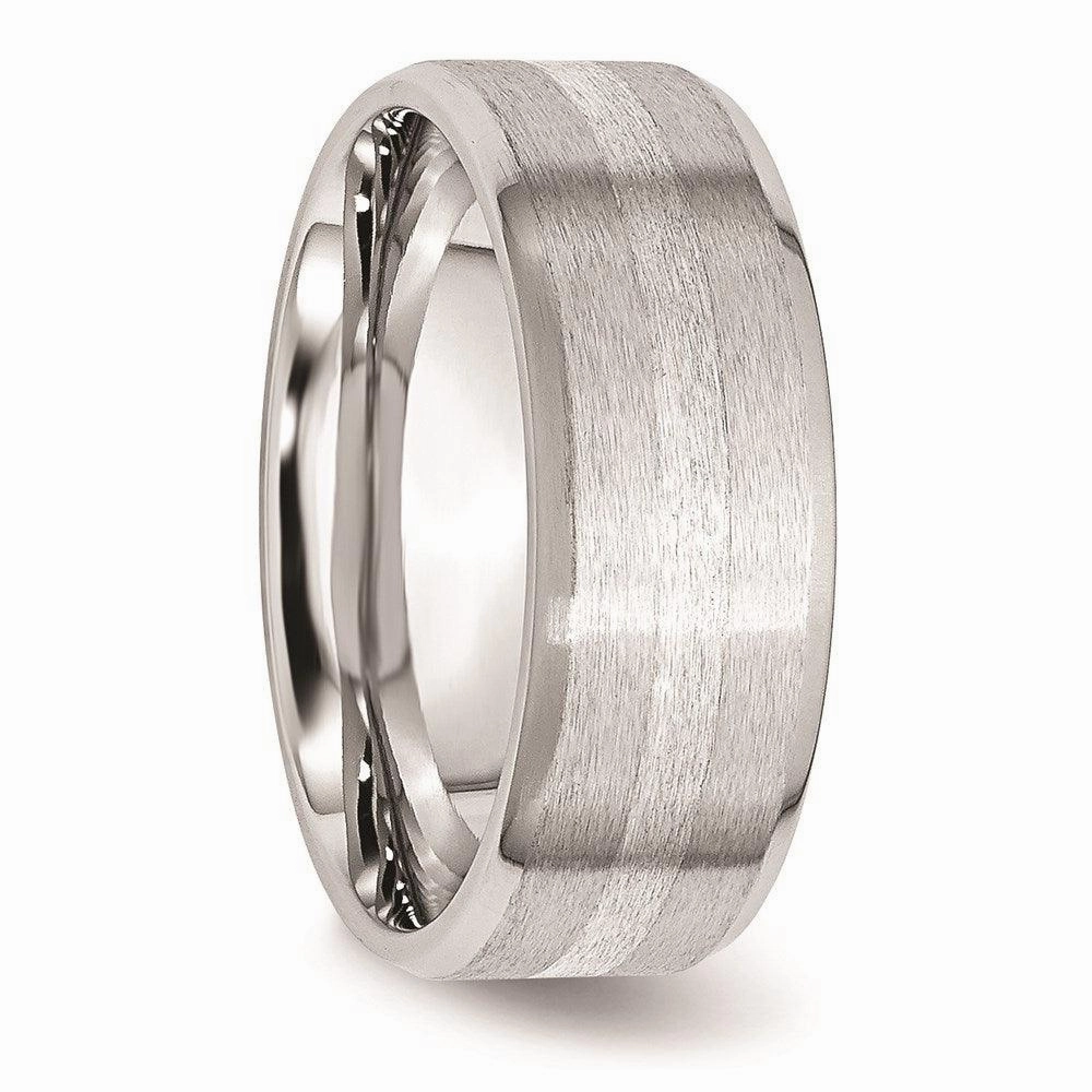 Cobalt Sterling Silver Inlay Satin/Polished Beveled Edge 8mm Band