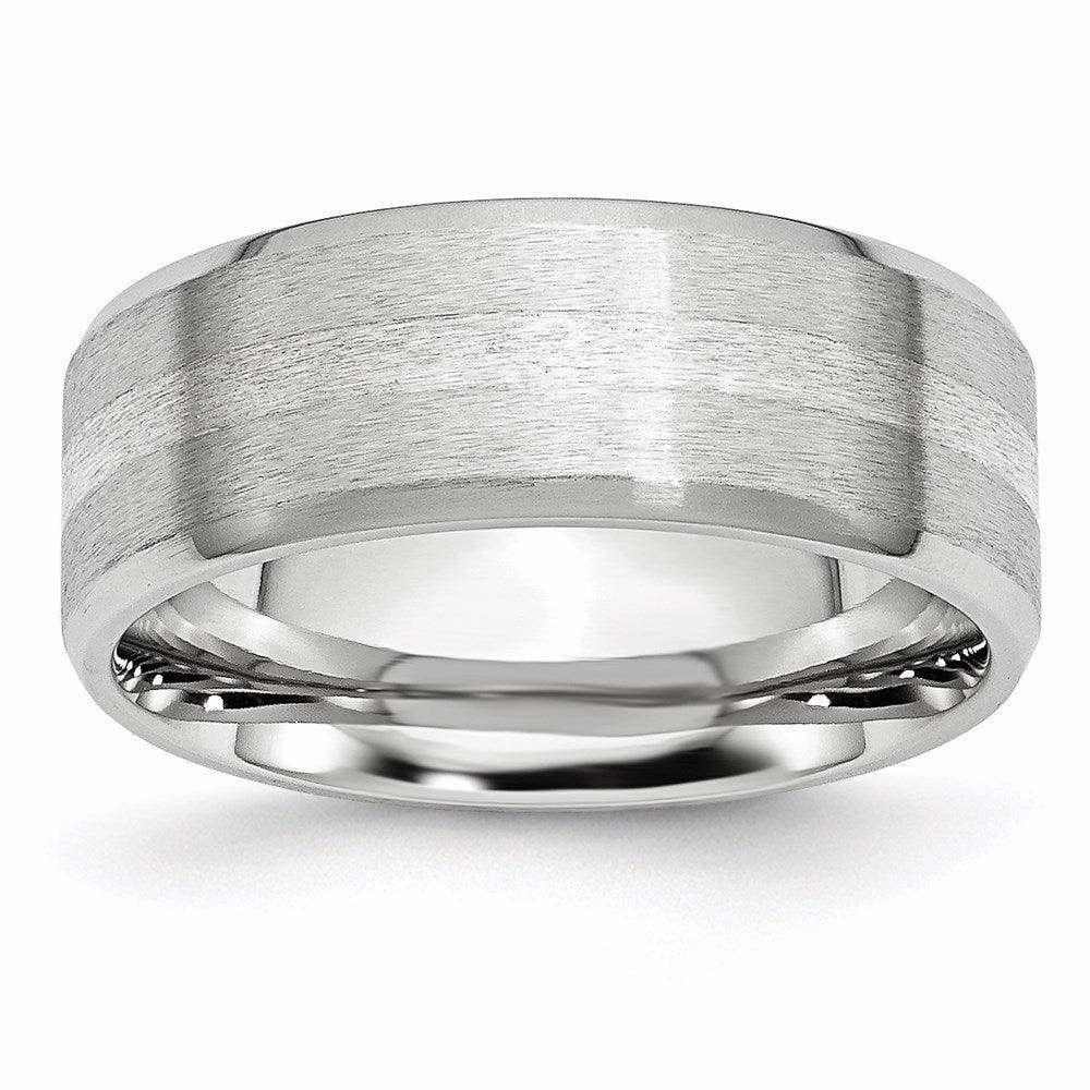 Cobalt Sterling Silver Inlay Satin/Polished Beveled Edge 8mm Band