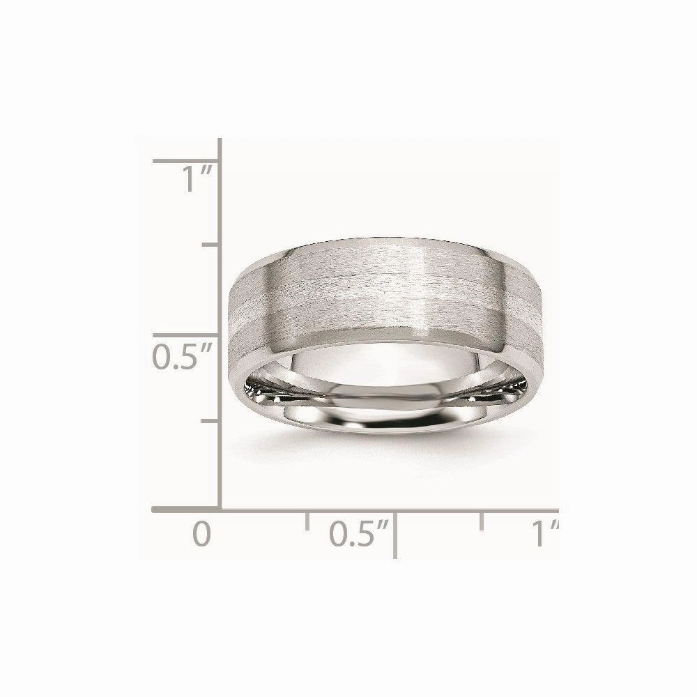 Cobalt Sterling Silver Inlay Satin/Polished Beveled Edge 8mm Band
