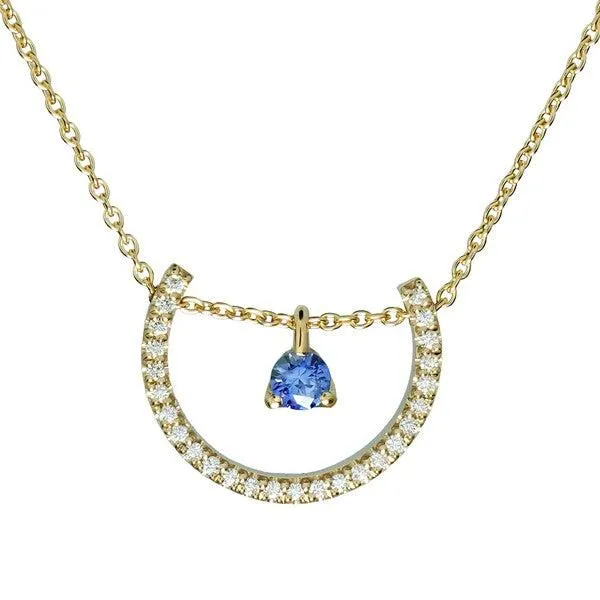 Collier en or jaune serti de diamants et d'un saphir