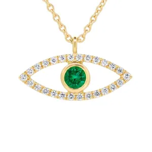 Collier or jaune serti d'une emeraude de synthse et de diamants.