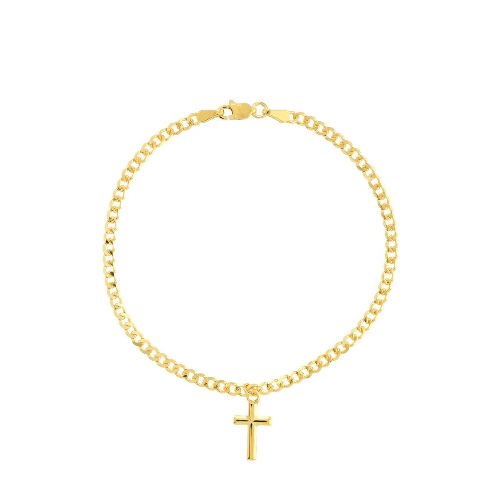 Cross Dangle Curb Chain Adj. Bracelet