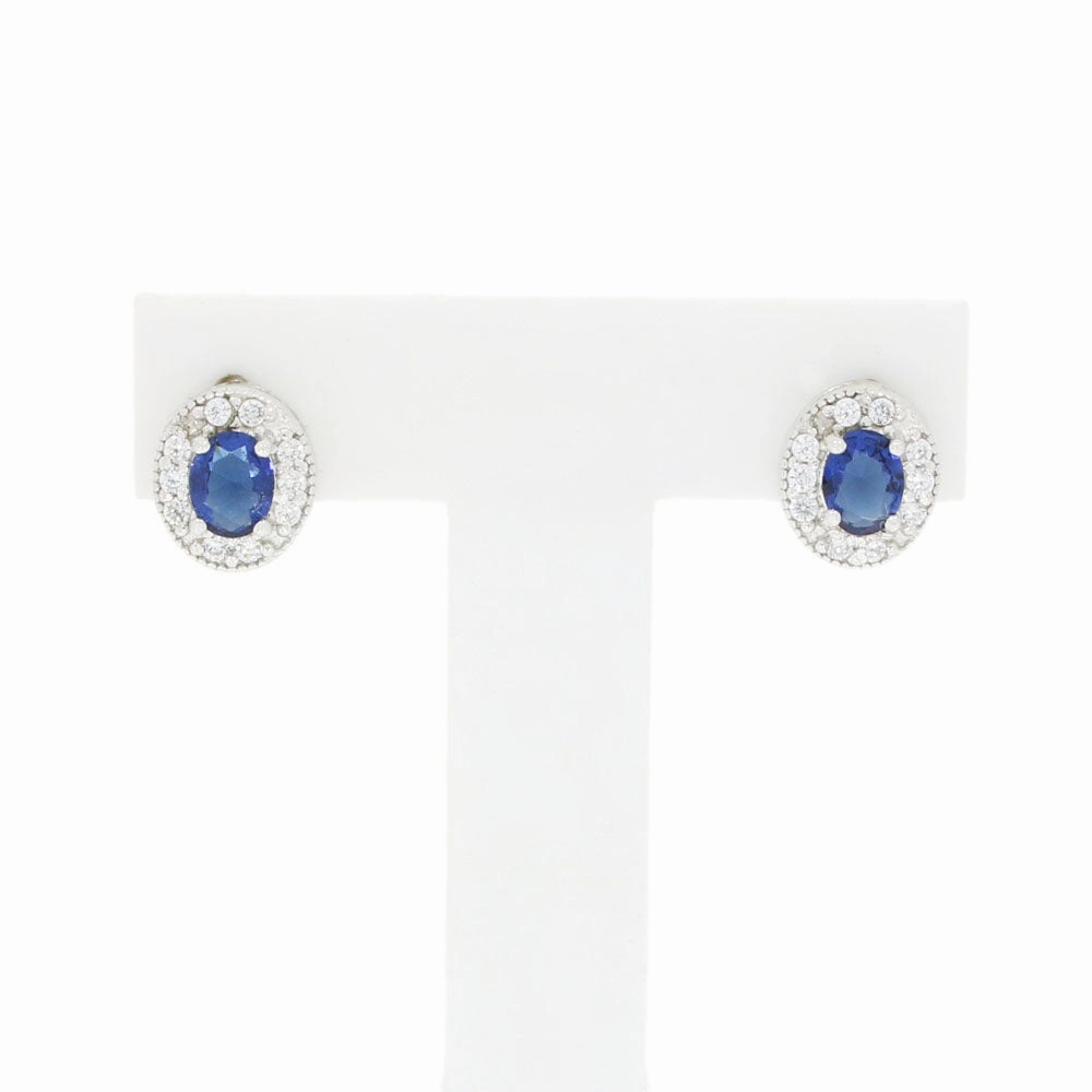 Cubic Zirconia Sterling Silver Oval Stud Earrings GVL014