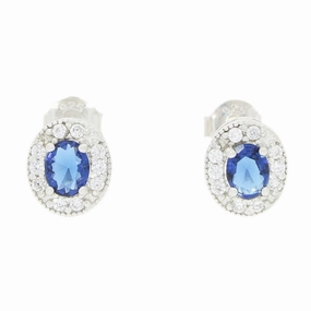 Cubic Zirconia Sterling Silver Oval Stud Earrings GVL014