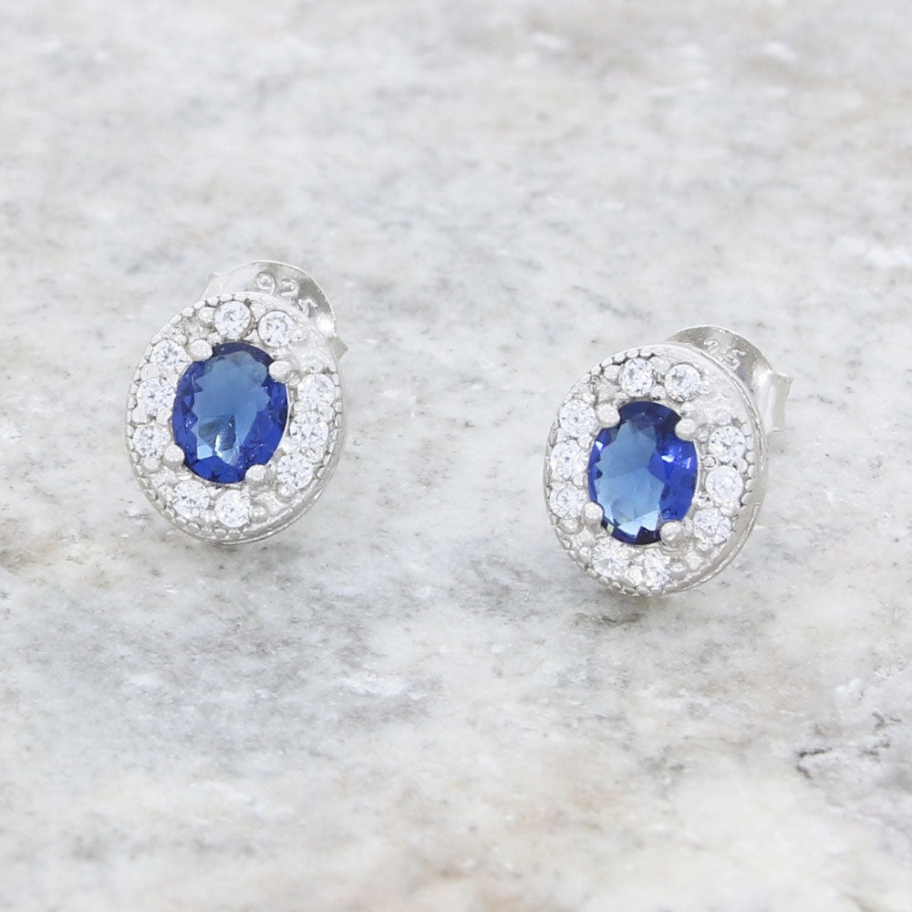 Cubic Zirconia Sterling Silver Oval Stud Earrings GVL014