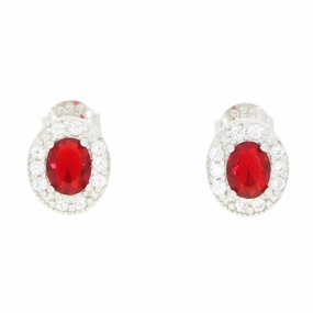 Cubic Zirconia Sterling Silver Oval Stud Earrings GVL015