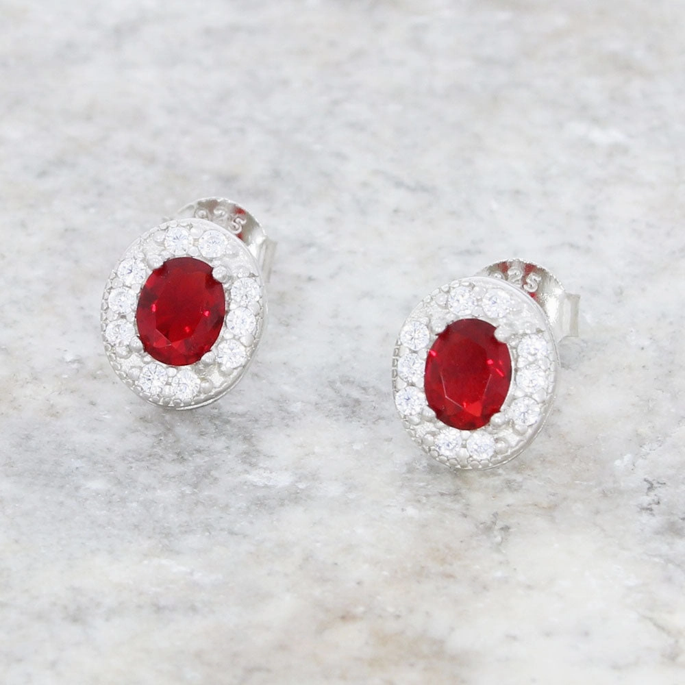 Cubic Zirconia Sterling Silver Oval Stud Earrings GVL015