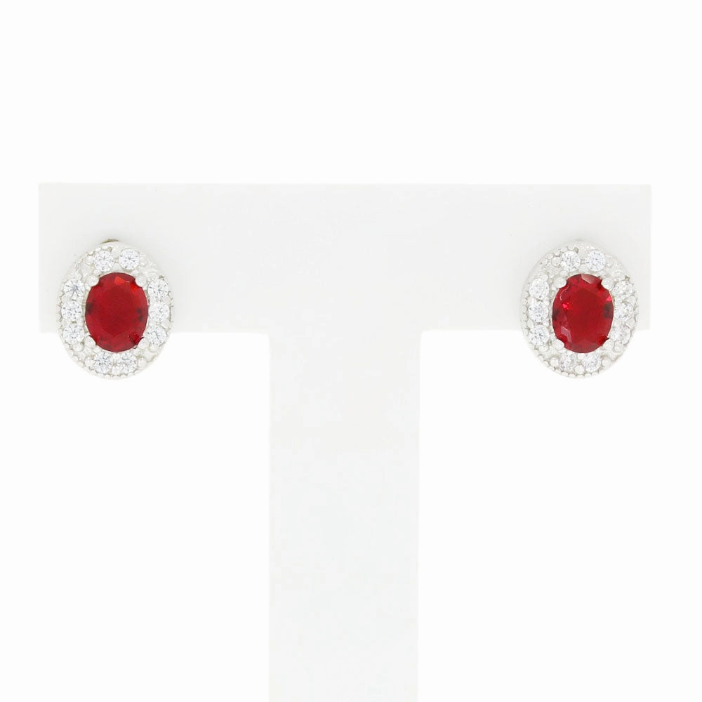 Cubic Zirconia Sterling Silver Oval Stud Earrings GVL015