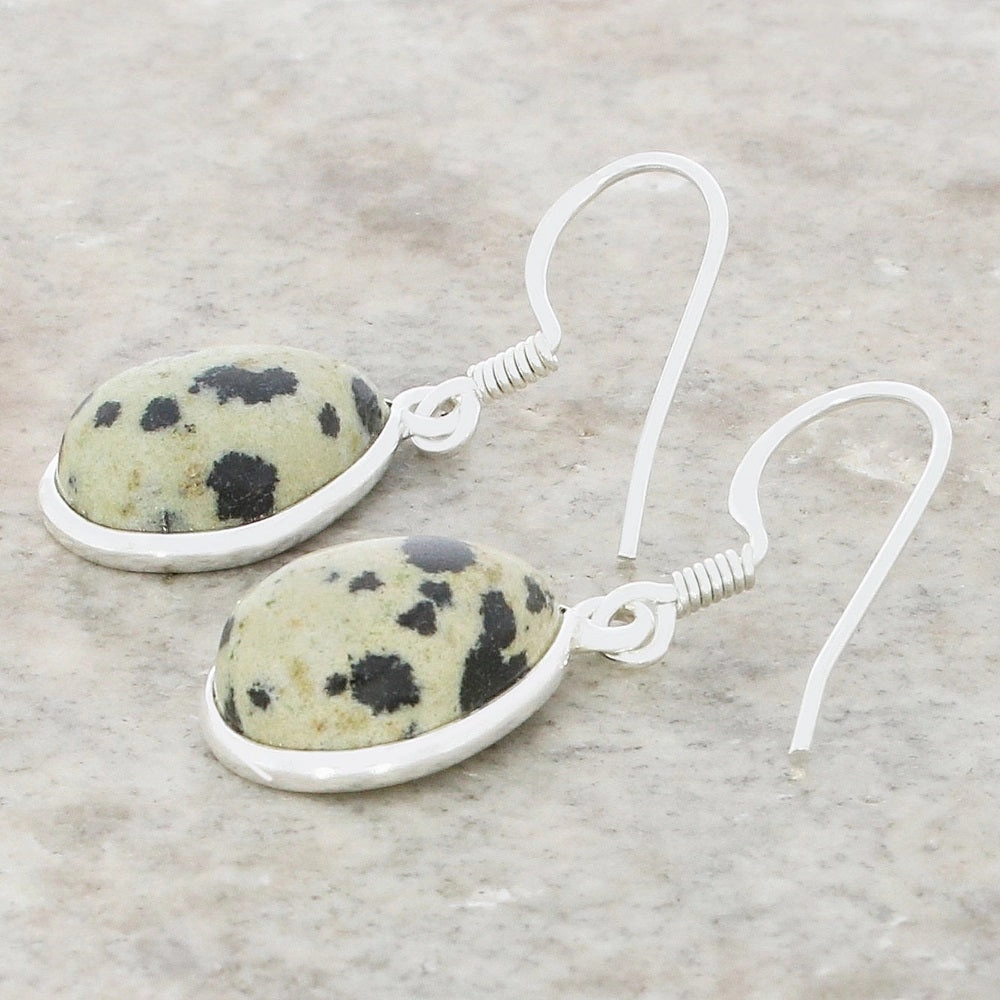 Dalmatian Jasper Sterling Silver Pear Shape Drop Earrings