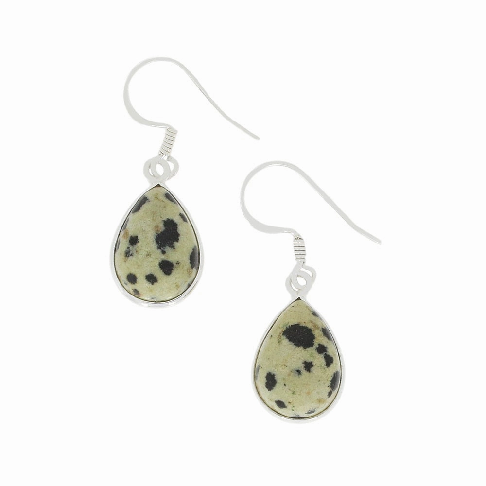 Dalmatian Jasper Sterling Silver Pear Shape Drop Earrings