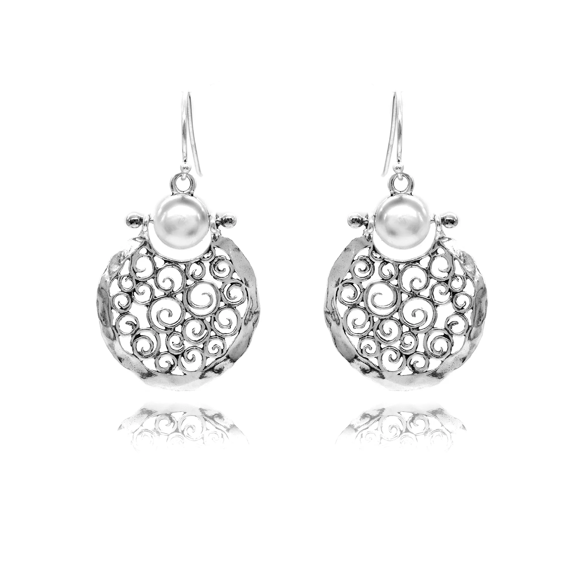 Danny Newfeld Pearl Filigree Round Dangle Earrings