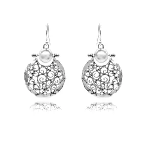 Danny Newfeld Pearl Filigree Round Dangle Earrings