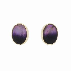 Derbyshire Blue John 9ct Yellow Gold Oval Stud Earrings