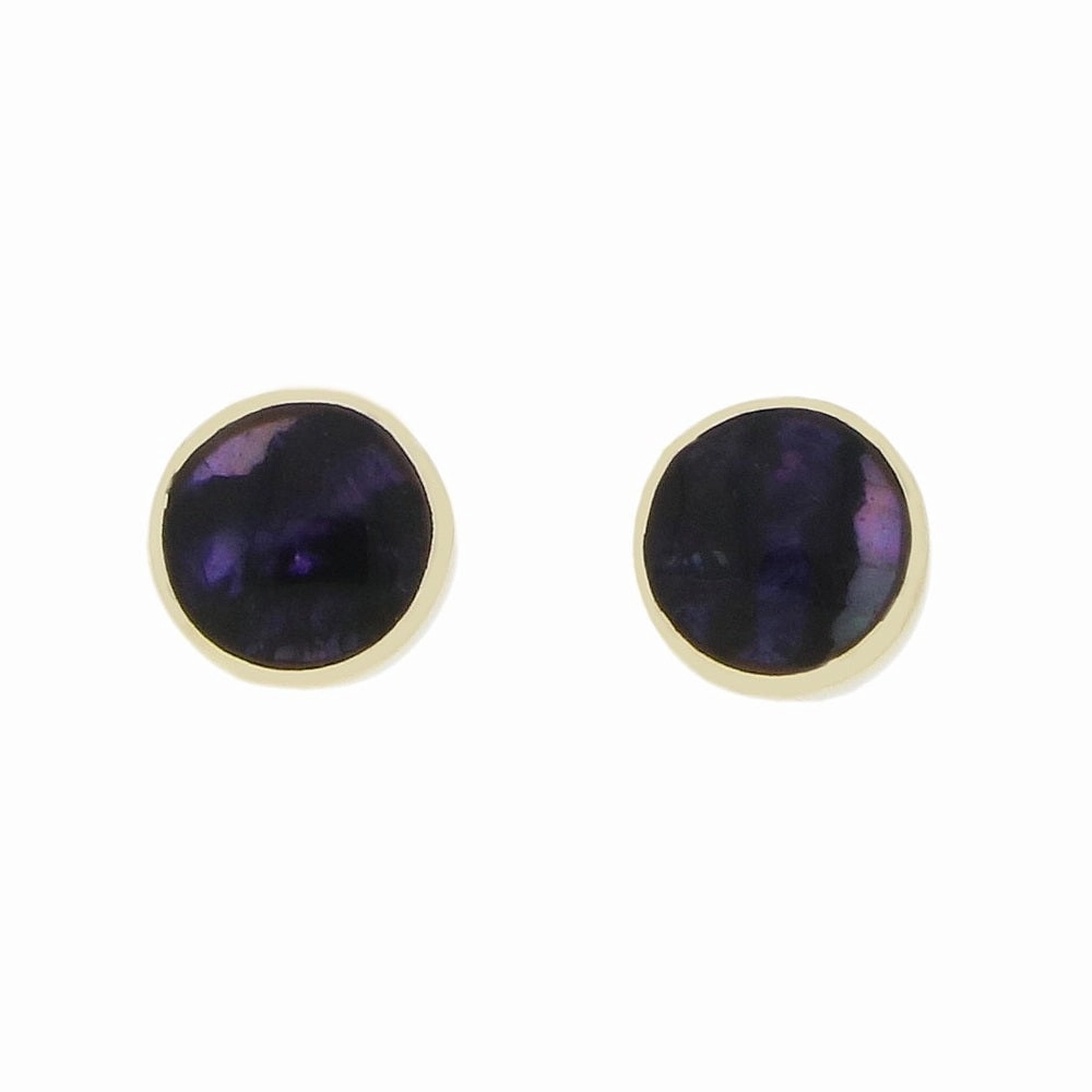 Derbyshire Blue John 9ct Yellow Gold Round Stud Earrings