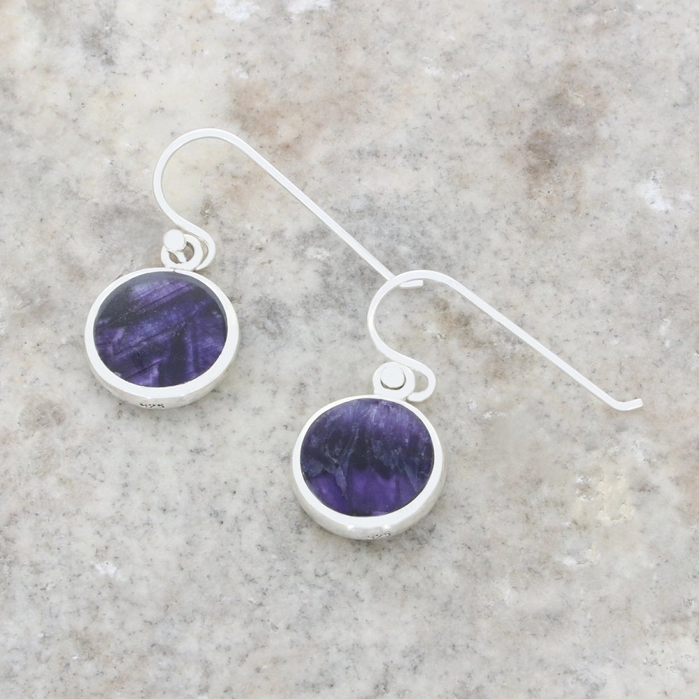 Derbyshire Blue John and Whitby Jet Sterling Silver Drop Earrings
