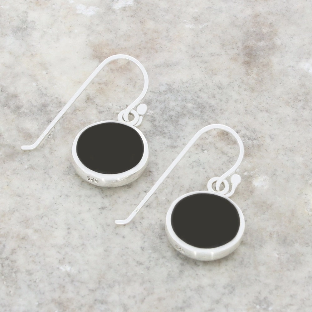 Derbyshire Blue John and Whitby Jet Sterling Silver Drop Earrings