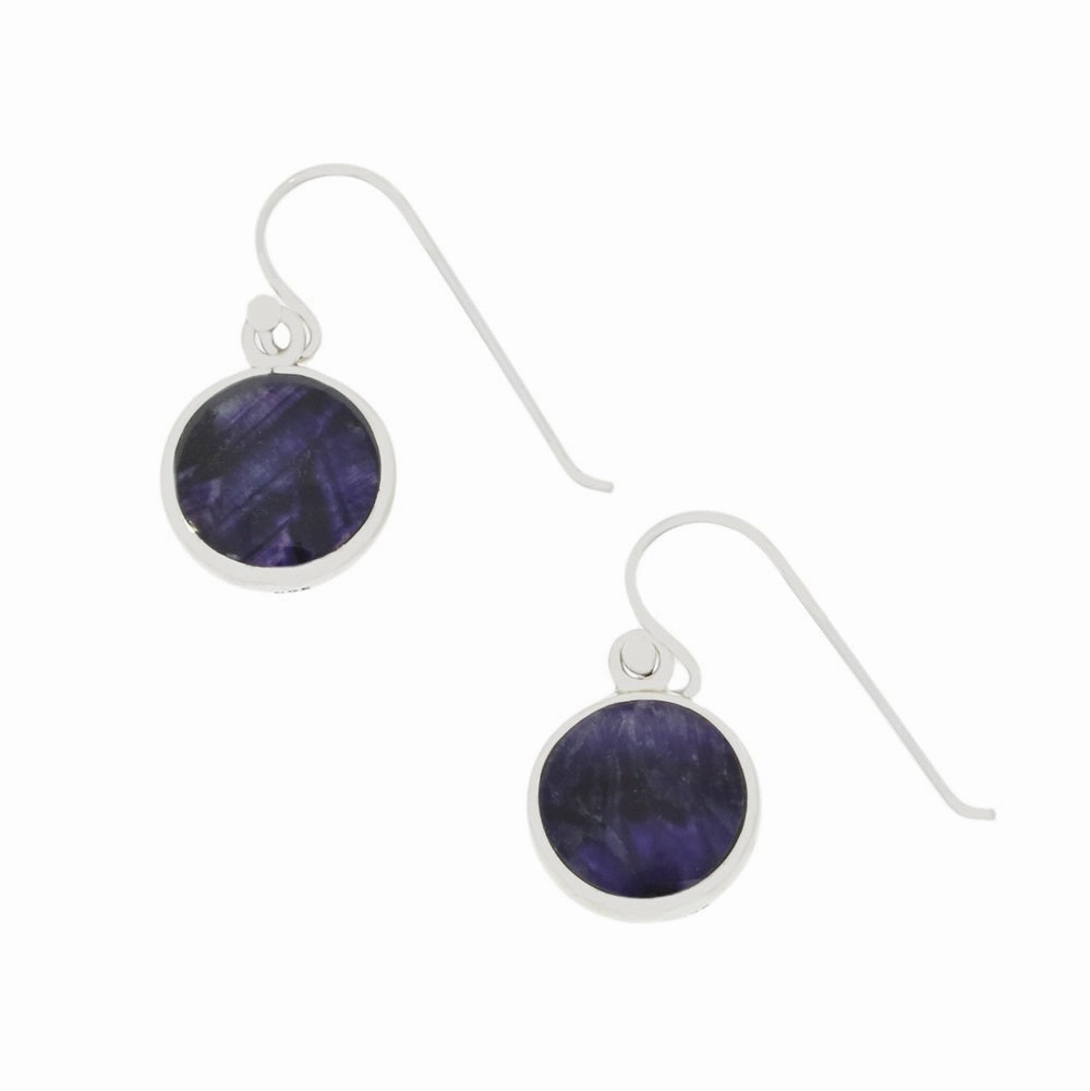 Derbyshire Blue John and Whitby Jet Sterling Silver Drop Earrings